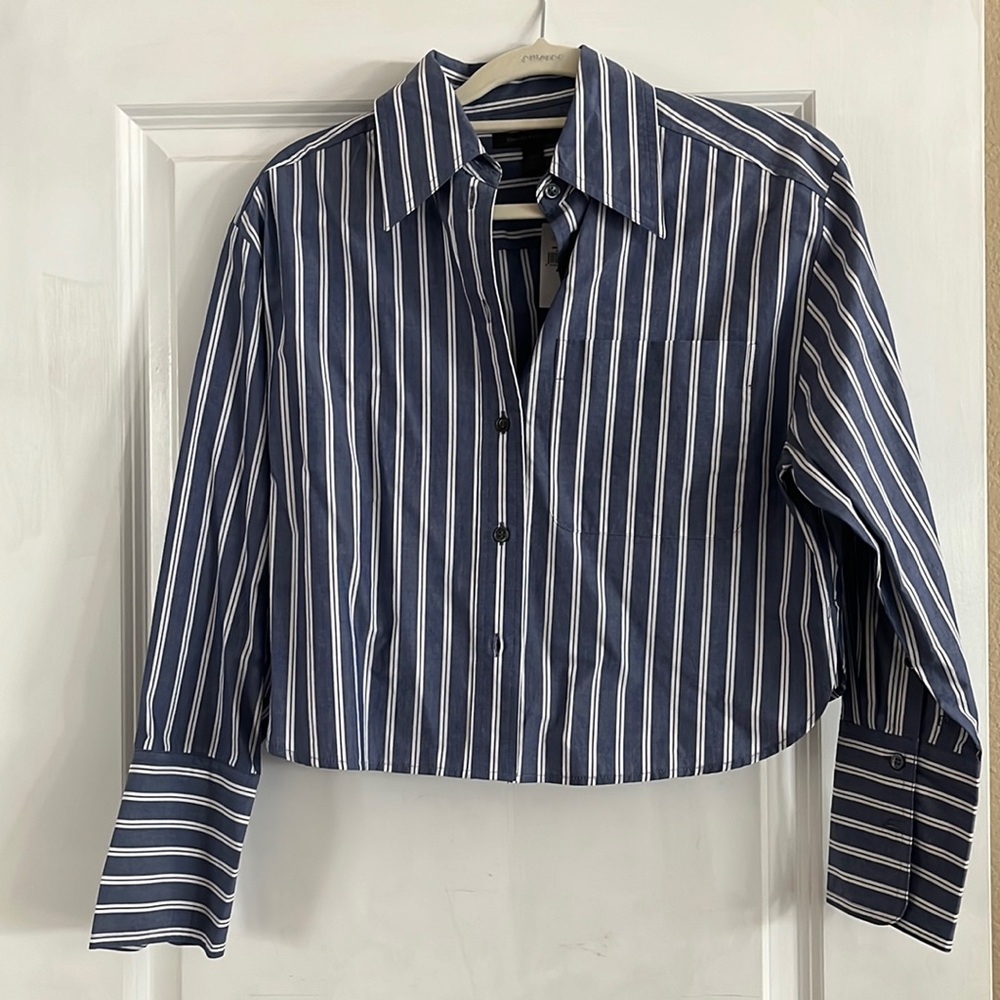 Banana Republic blue and white striped cropped button down new with tags